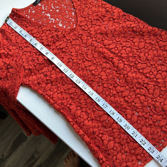ZARA Woman deep orange bell sleeve lace long sleeve top  size M black label - Picture 6 of 9